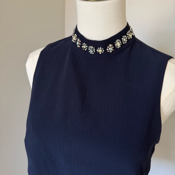 J. Crew Dark Blue Sleeveless Women’s Top with Embellished Collar XS - Picture 4 of 8